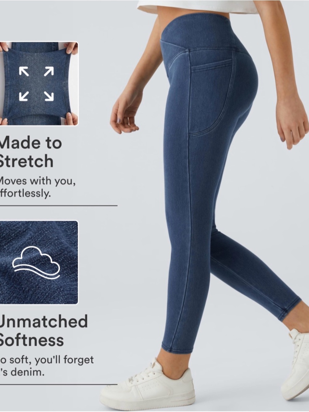 Halara High-Rise Blue Womens Stretch Denim Leggings-Petite